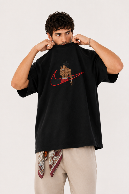 Oversized Baki Hanma Embroidered Tshirt – Comfort & Style