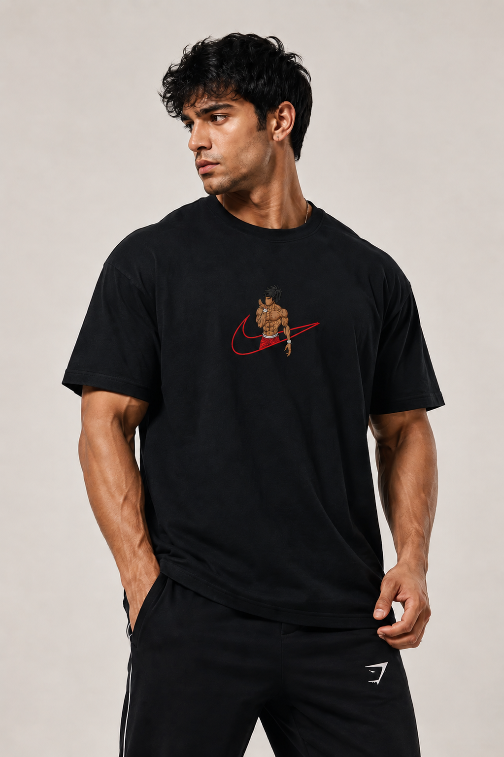 Oversized Baki Hanma Embroidered Tshirt – Comfort & Style